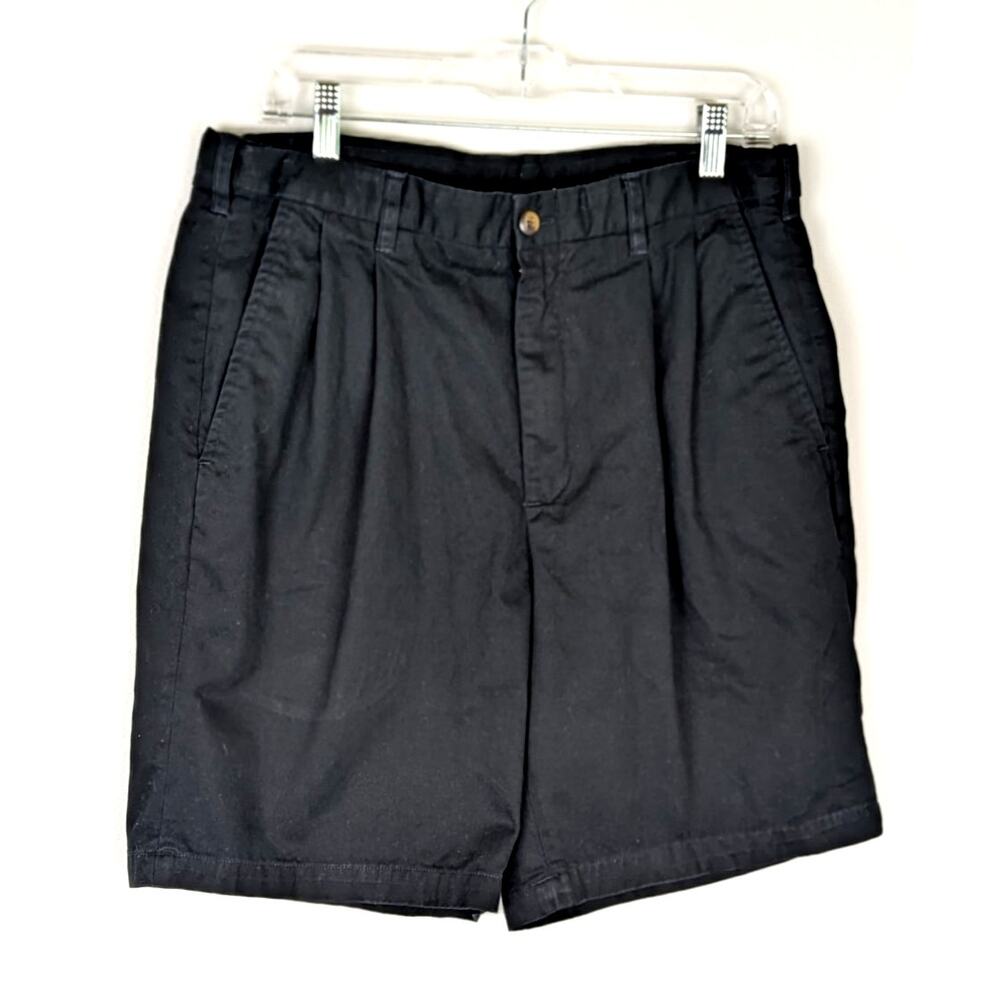 Black men's shorts waist 33"Inseam 8.5"Brushed black cotton tucks pleats EUC